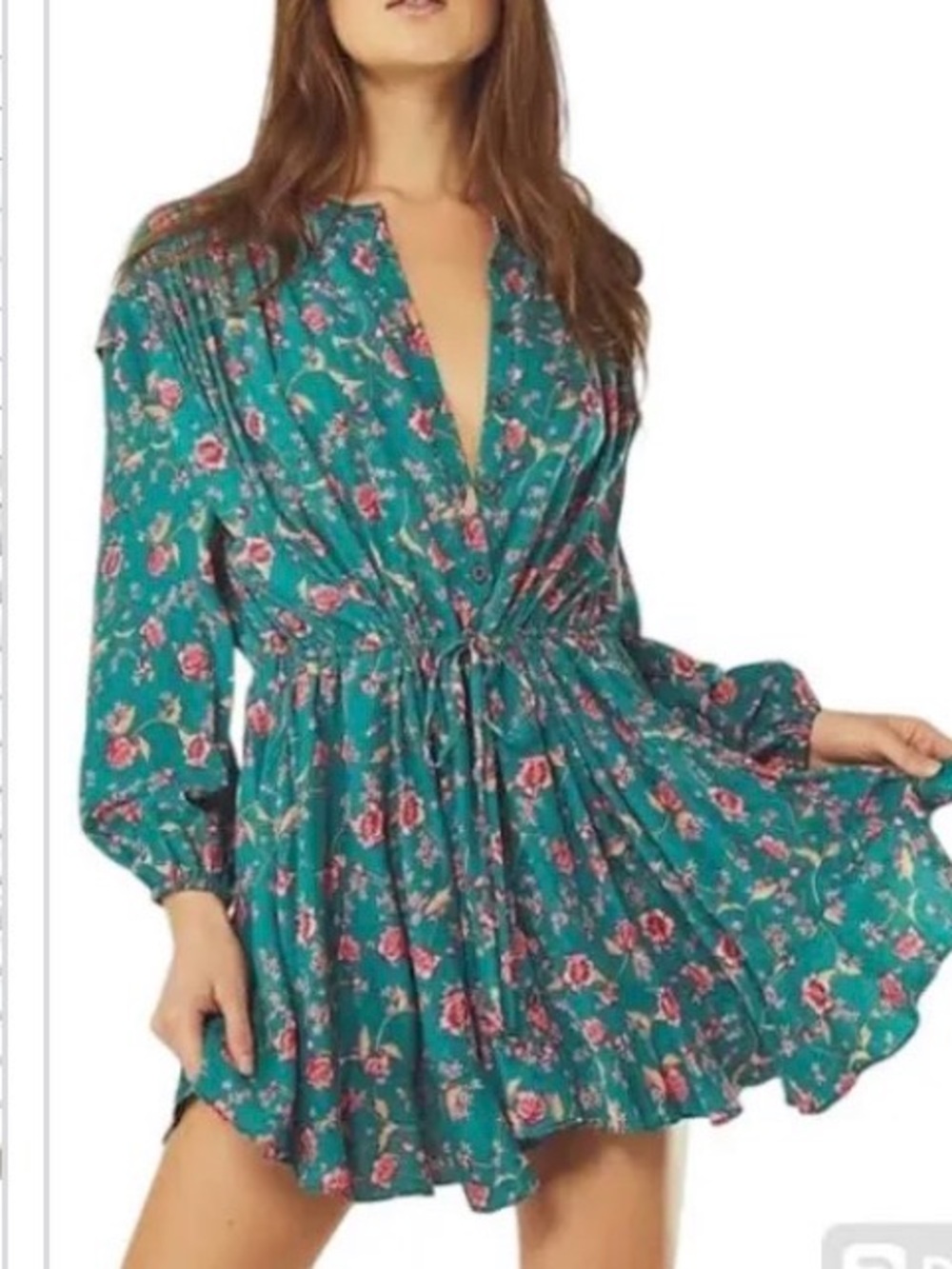 Free People Emerald Flower Fields Mini Boho Dress Small